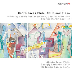 Confluences – Flute, Cello and Piano CD album cover 'Confluences – Flute, Cello and Piano' (GEN 21749) with Atsuko Koga, Georgiy Lomakov, Radoslaw Kurek